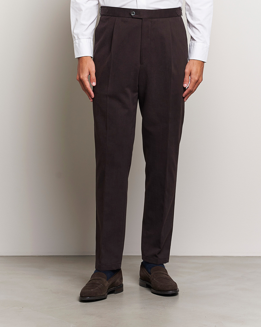 Homme | Pantalons | Oscar Jacobson | Delon Brushed Cotton Trousers Brown