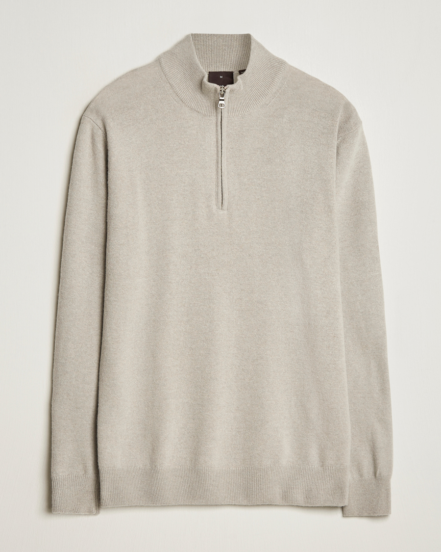 Homme | Pulls Et Tricots | Oscar Jacobson | Patton Wool/Cashmere Half Zip Light Beige