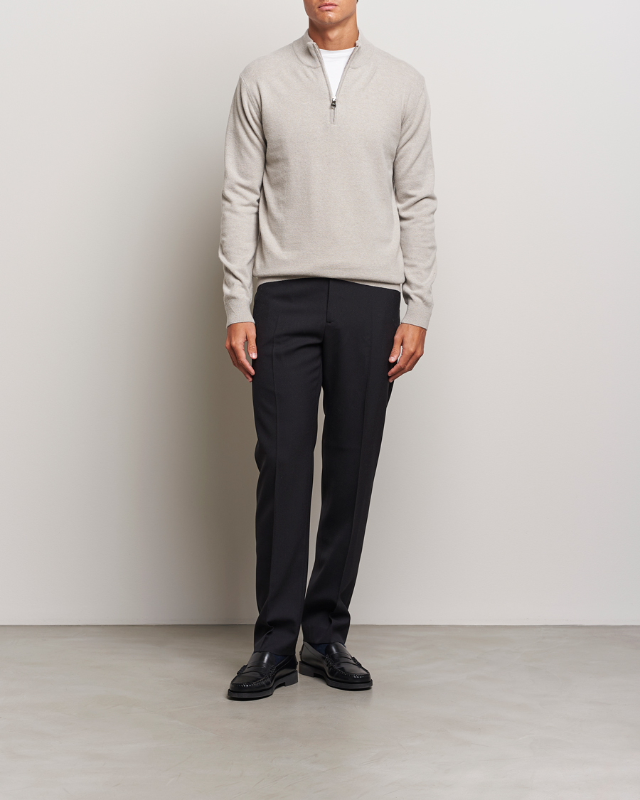 Homme | Pulls Et Tricots | Oscar Jacobson | Patton Wool/Cashmere Half Zip Light Beige