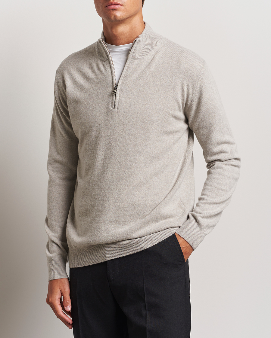 Homme | Pulls Et Tricots | Oscar Jacobson | Patton Wool/Cashmere Half Zip Light Beige