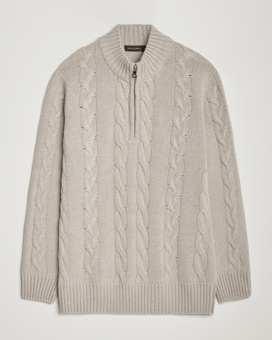 Homme | Pulls Et Tricots | Oscar Jacobson | Reine Heavy Cable Knitted Half Zip Beige