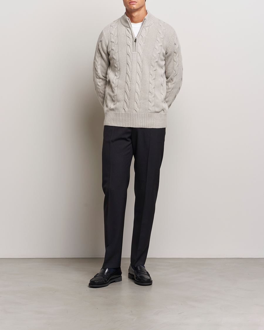 Homme | Pulls Et Tricots | Oscar Jacobson | Reine Heavy Cable Knitted Half Zip Beige