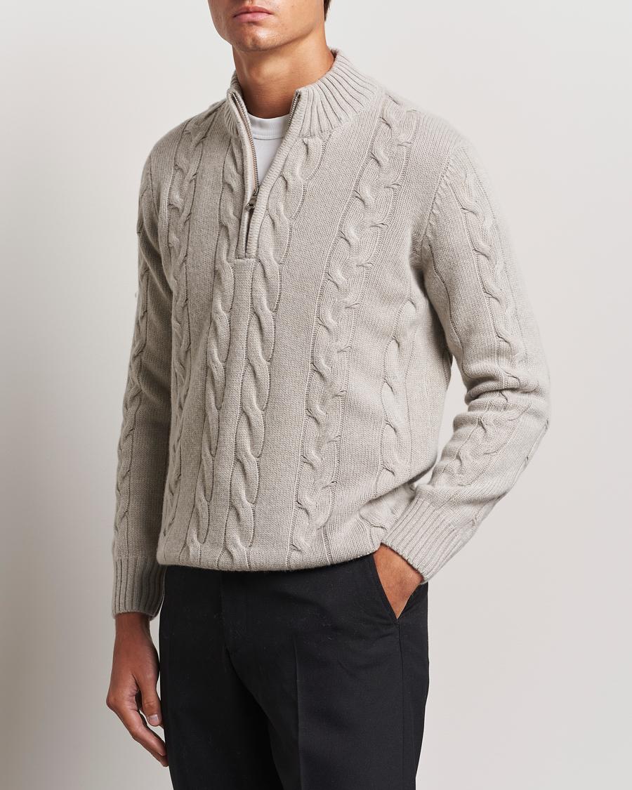 Homme | Pulls Et Tricots | Oscar Jacobson | Reine Heavy Cable Knitted Half Zip Beige