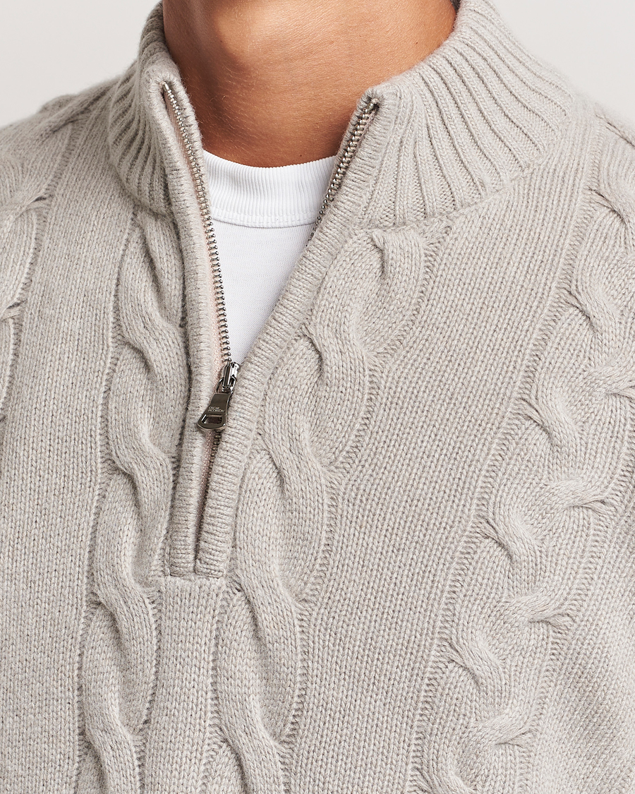 Homme | Pulls Et Tricots | Oscar Jacobson | Reine Heavy Cable Knitted Half Zip Beige