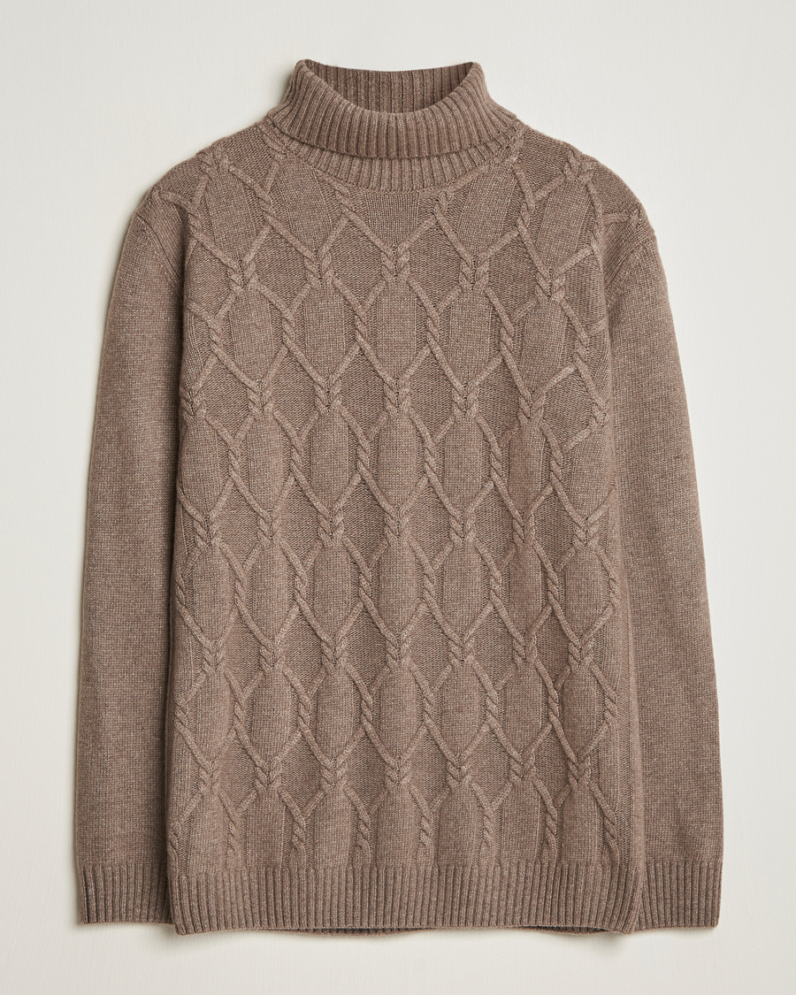 Homme | Pulls Et Tricots | Oscar Jacobson | Salomon Heavy Knitted Cable Rollneck Light Brown