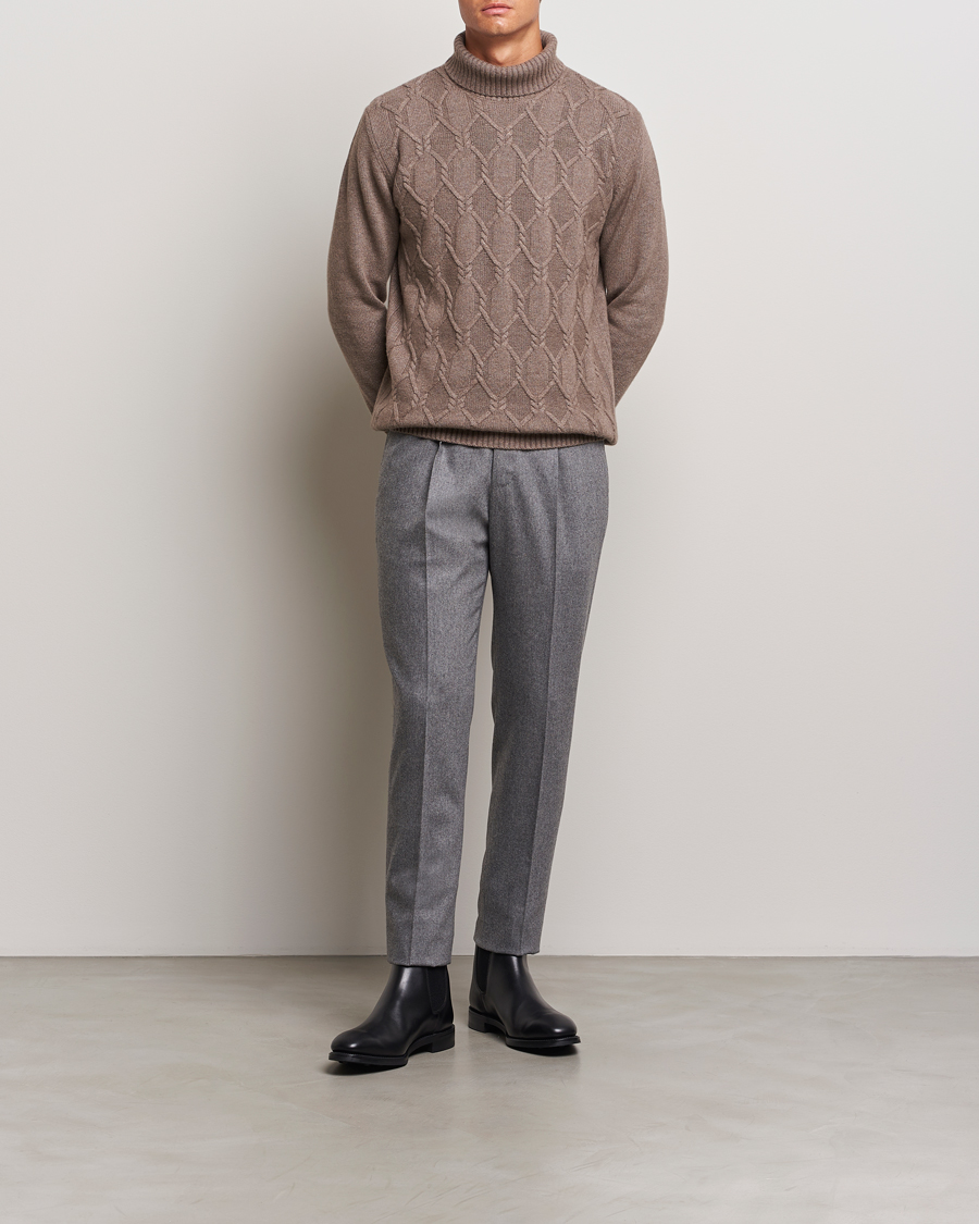 Homme | Pulls Et Tricots | Oscar Jacobson | Salomon Heavy Knitted Cable Rollneck Light Brown