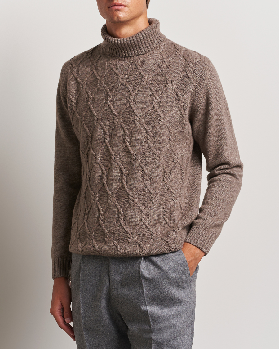 Homme | Pulls Et Tricots | Oscar Jacobson | Salomon Heavy Knitted Cable Rollneck Light Brown