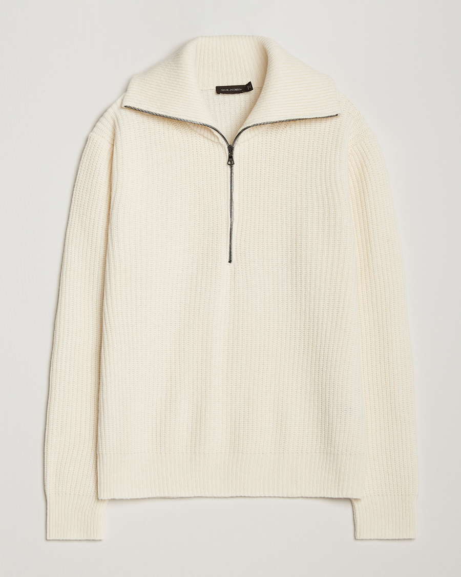 Homme | Pulls Et Tricots | Oscar Jacobson | Mauritz Heavy Knitted Half Zip White