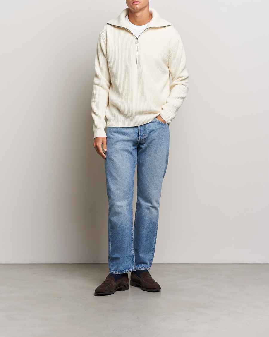 Homme | Pulls Et Tricots | Oscar Jacobson | Mauritz Heavy Knitted Half Zip White