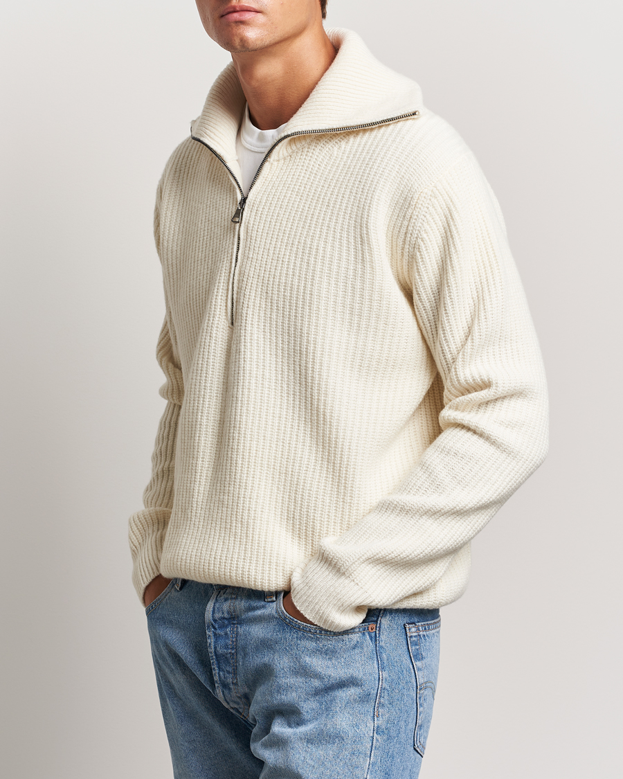 Homme | Pulls Et Tricots | Oscar Jacobson | Mauritz Heavy Knitted Half Zip White