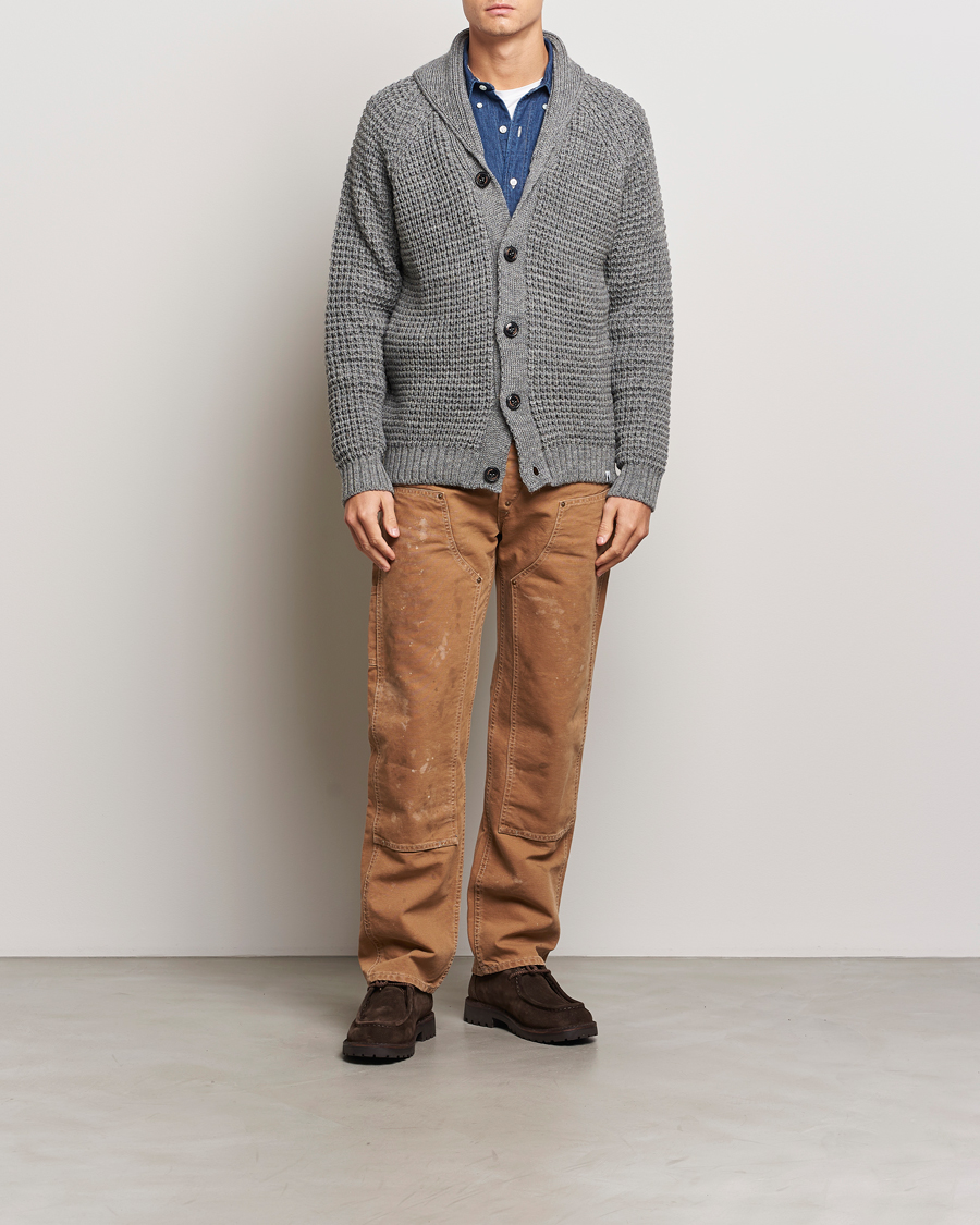 Homme | Pulls Et Tricots | Peregrine | Waffle Wool Shawl Cardigan Steel