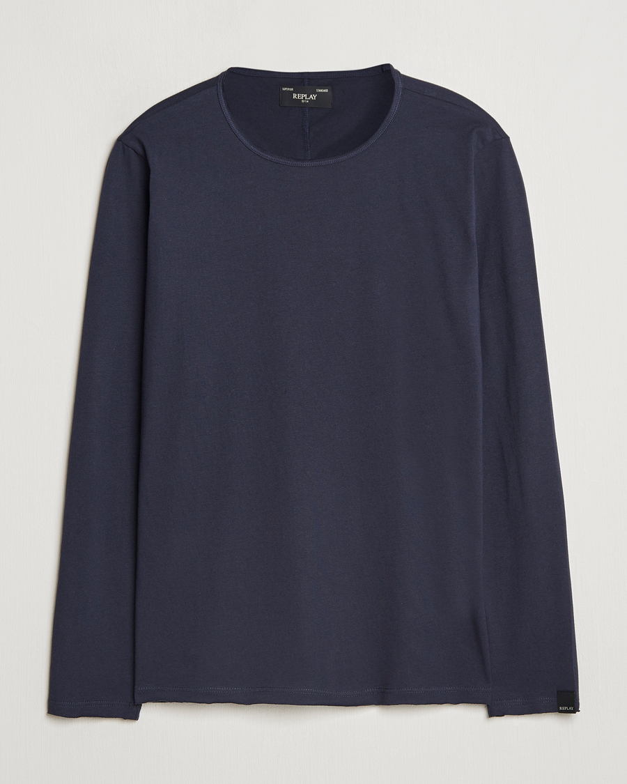 Homme | T-shirts | Replay | Crew Neck Long Sleeve T-Shirt Night Blue