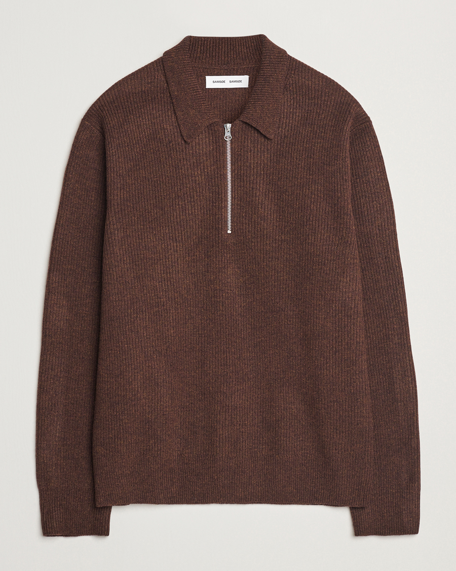 Homme | Pulls Et Tricots | Samsøe Samsøe | Saisaks Half Zip Polo Chocolate Brown