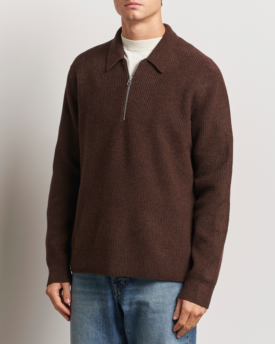 Homme | Pulls Et Tricots | Samsøe Samsøe | Saisaks Half Zip Polo Chocolate Brown