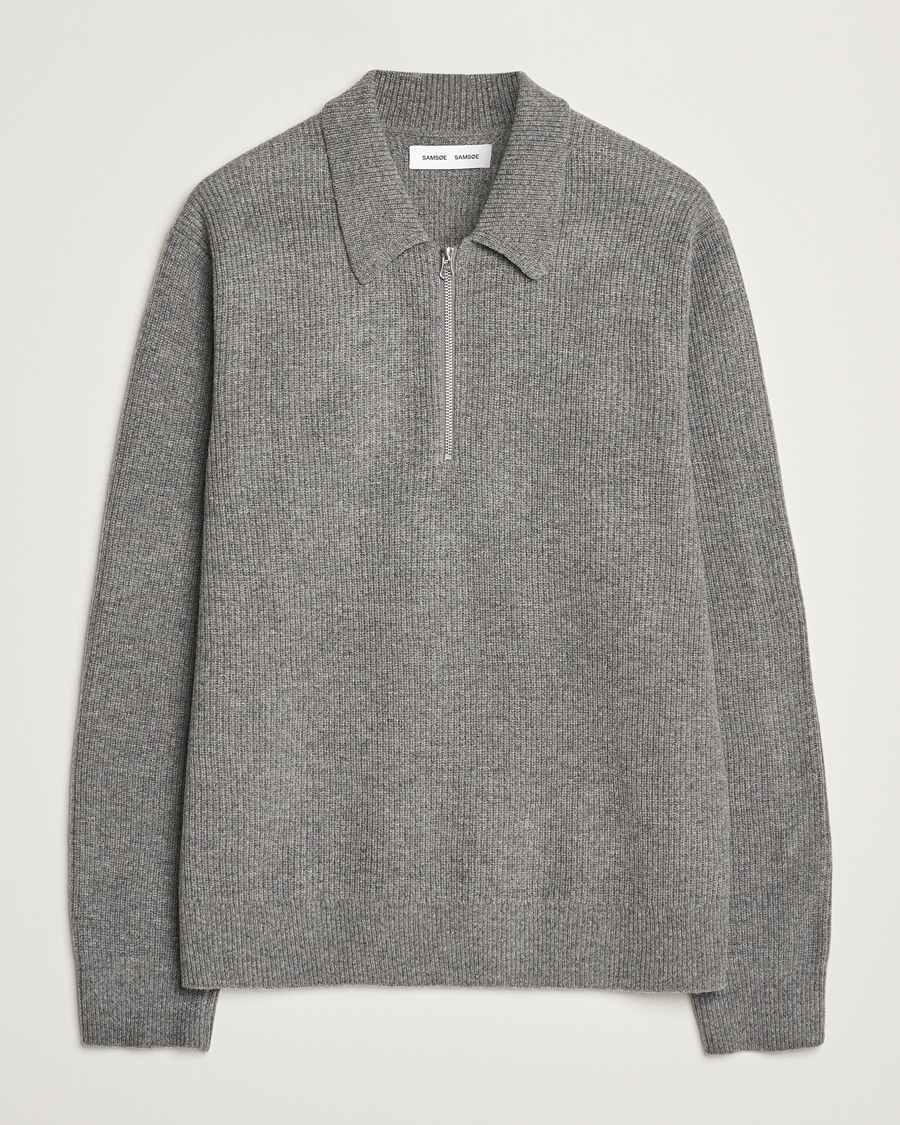 Homme | Pulls Et Tricots | Samsøe Samsøe | Saisaks Half Zip Polo Dark Grey Melange