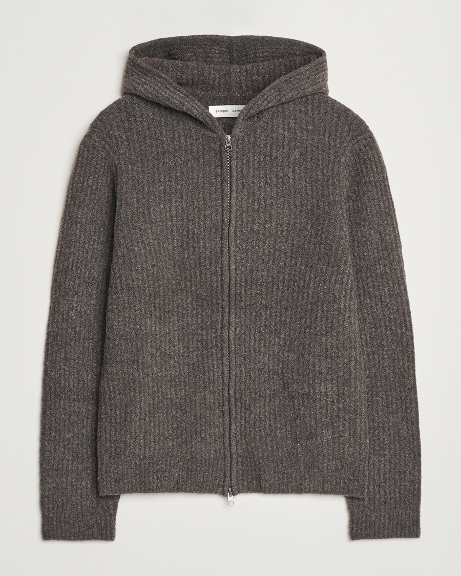 Homme | Pulls Et Tricots | Samsøe Samsøe | Koji Rib Knitted Hooded Full Zip Volcanic Ash