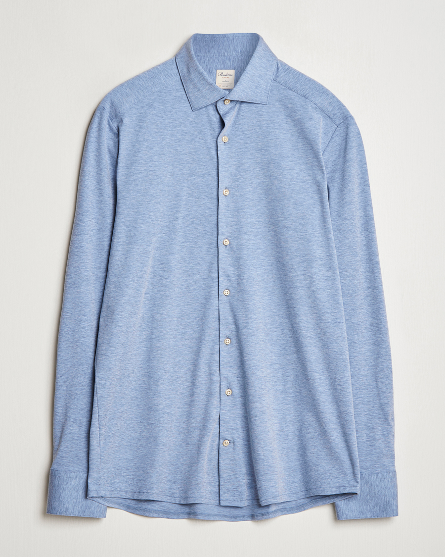Homme | Chemises | Stenströms | Slimline 4-Way Stretch Jersey Shirt Blue