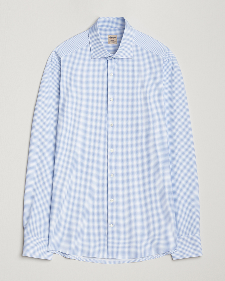 Homme | Chemises | Stenströms | Slimline 4-Way Stretch Houndstooth Shirt Blue