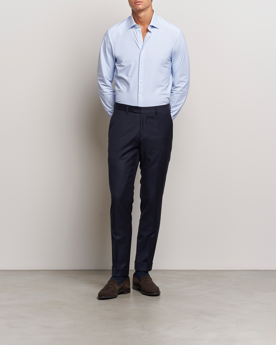 Homme | Chemises | Stenströms | Slimline 4-Way Stretch Houndstooth Shirt Blue