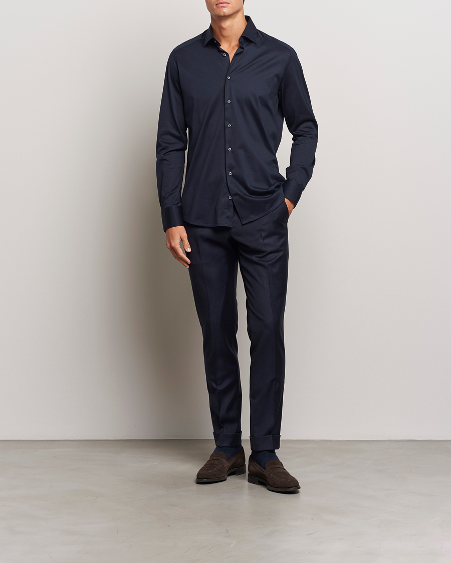 Homme | Chemises | Stenströms | Slimline Stretch Jersey Shirt Navy