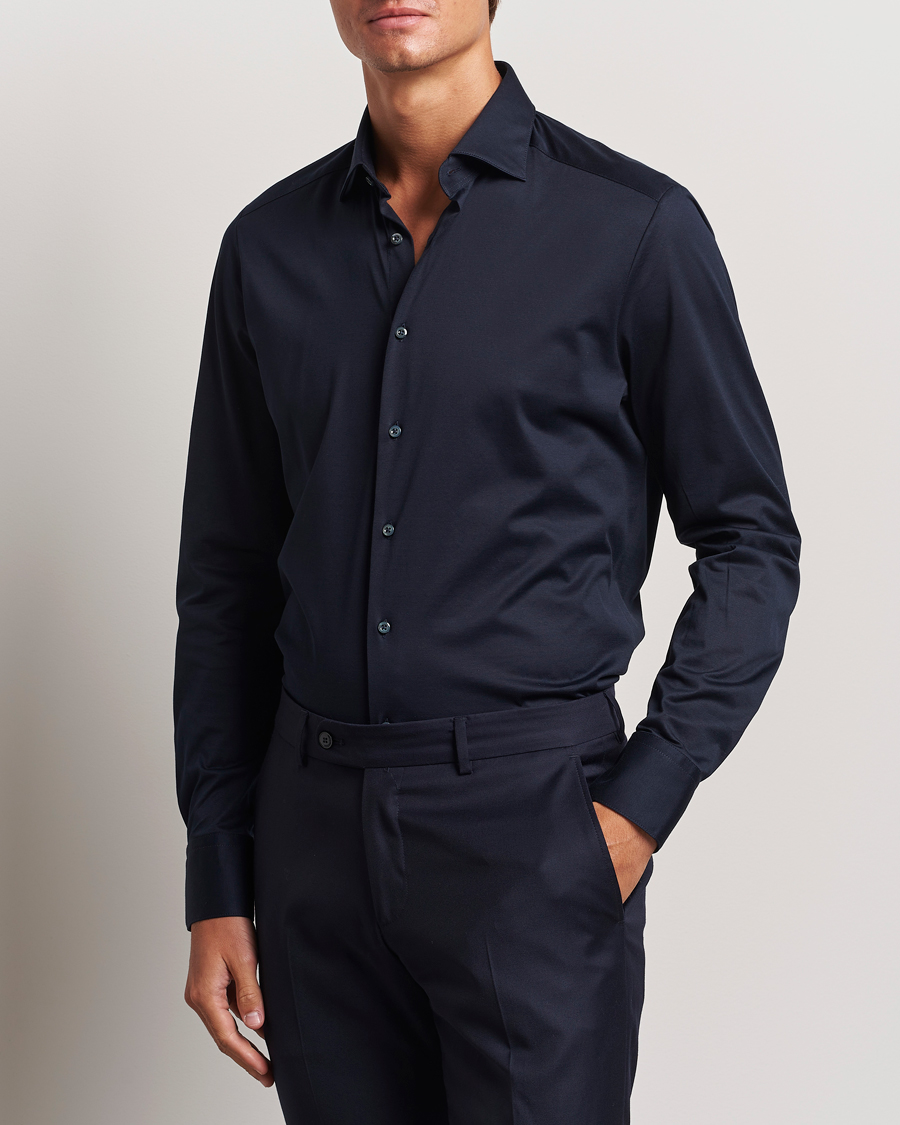 Homme | Chemises | Stenströms | Slimline Stretch Jersey Shirt Navy