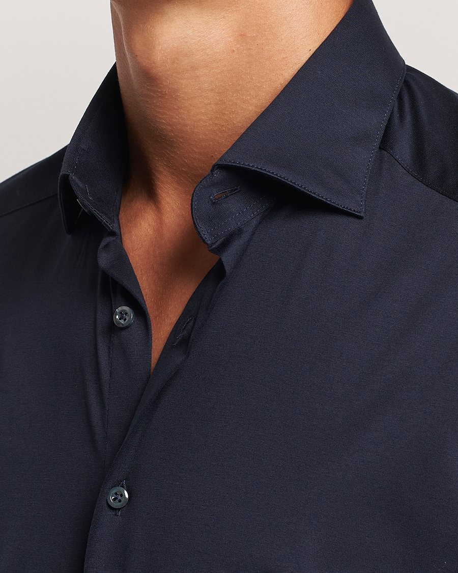 Homme | Chemises | Stenströms | Slimline Stretch Jersey Shirt Navy