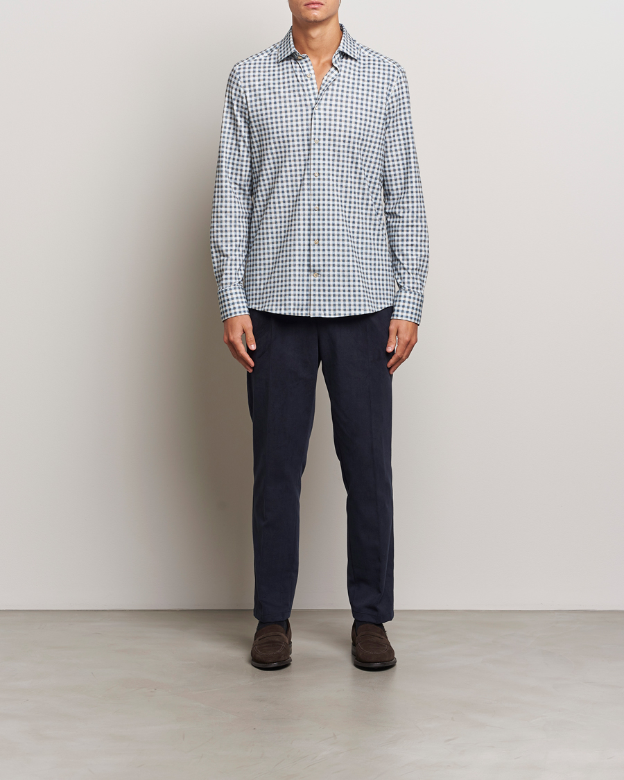 Homme | Chemises | Stenströms | Slimline 4-Way Stretch Checked Shirt Blue