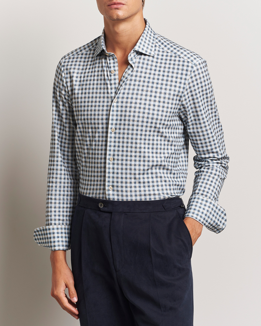 Homme | Chemises | Stenströms | Slimline 4-Way Stretch Checked Shirt Blue