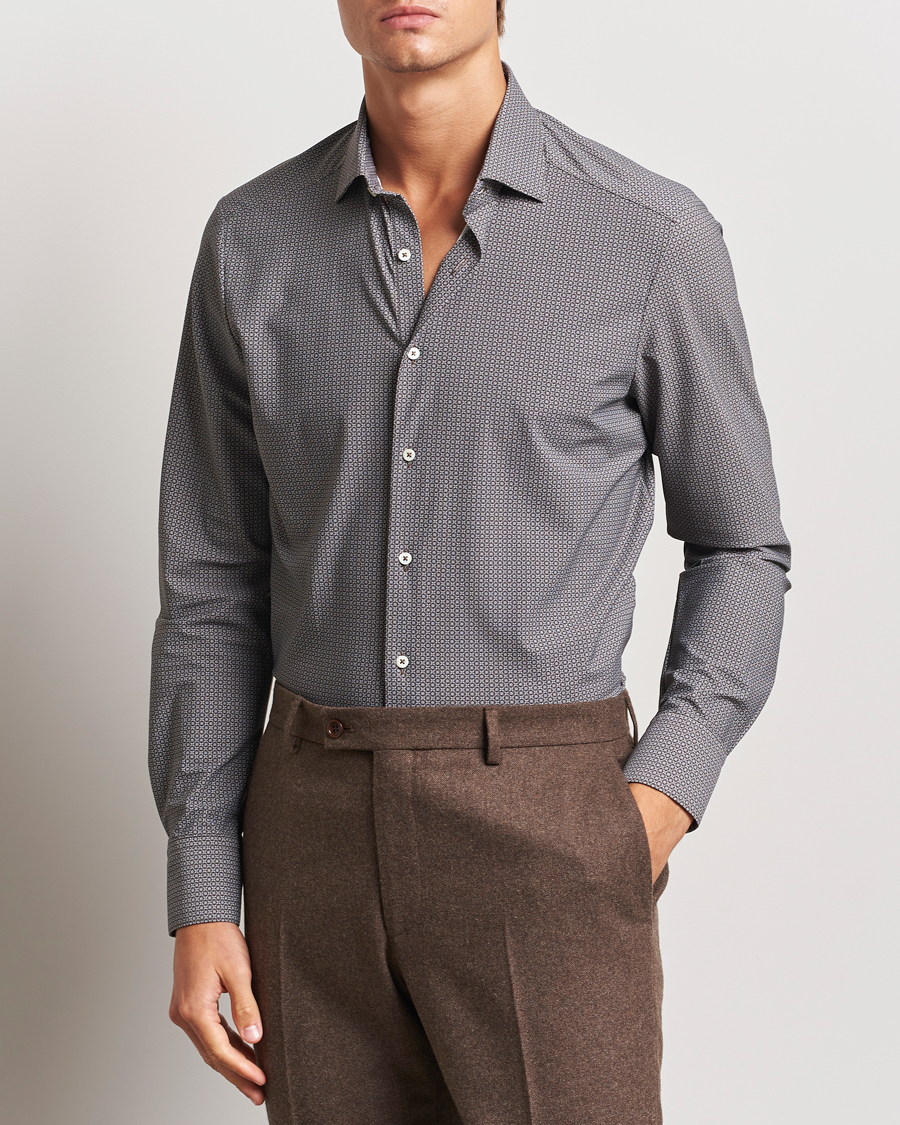 Homme | Chemises | Stenströms | Slimline 4-Way Stretch Print Shirt Brown