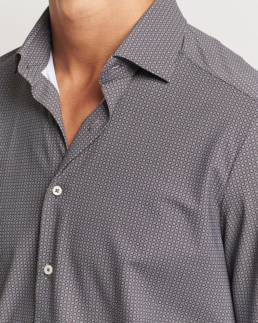 Homme | Chemises | Stenströms | Slimline 4-Way Stretch Print Shirt Brown