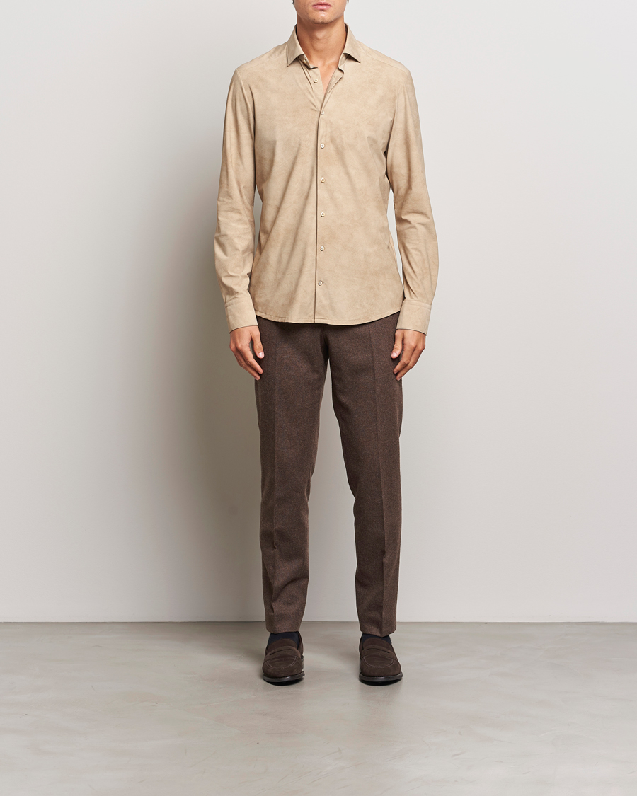 Homme | Chemises | Stenströms | Slimline 4-Way Stretch Shirt Beige