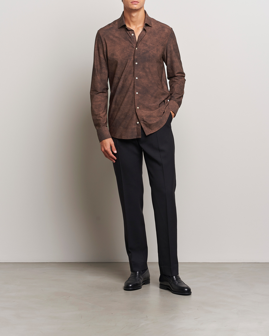 Homme | Chemises | Stenströms | Slimline 4-Way Stretch Shirt Brown