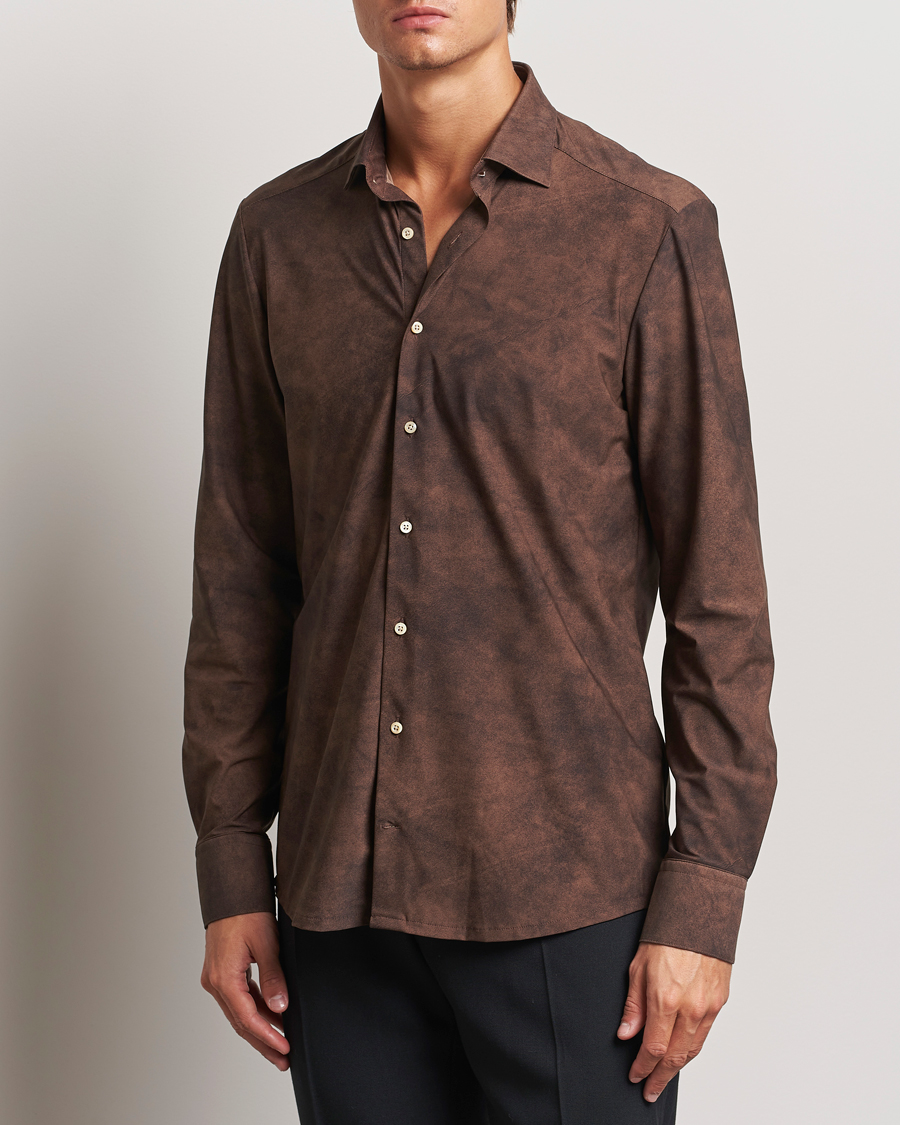 Homme | Chemises | Stenströms | Slimline 4-Way Stretch Shirt Brown