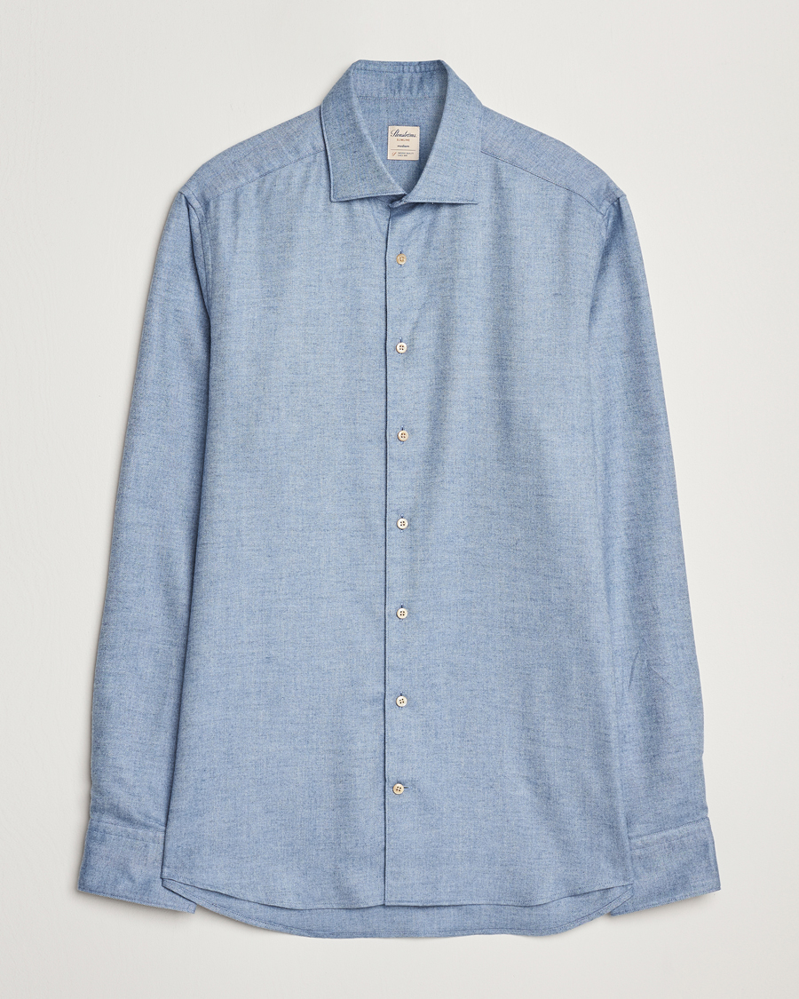 Homme | Chemises | Stenströms | Slimline Brushed Cotton/Lyocell Cut Away Shirt Blue