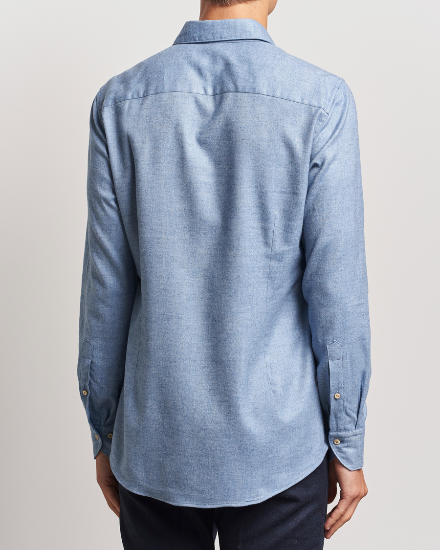 Homme | Chemises | Stenströms | Slimline Brushed Cotton/Lyocell Cut Away Shirt Blue