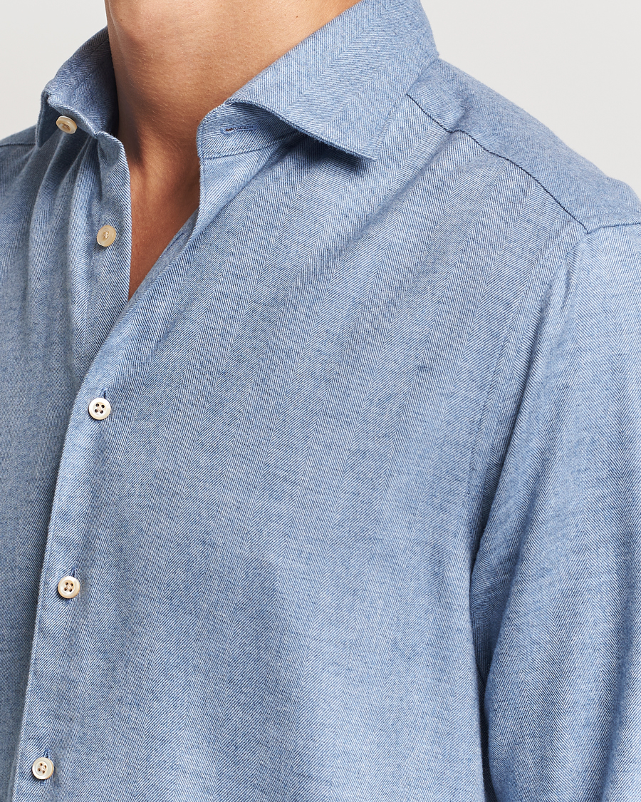 Homme | Chemises | Stenströms | Slimline Brushed Cotton/Lyocell Cut Away Shirt Blue