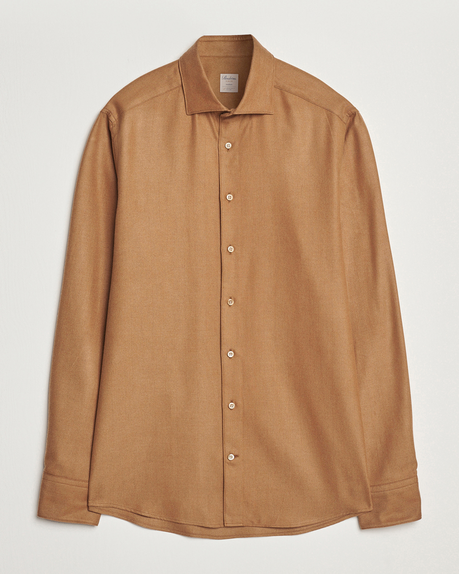 Homme | Chemises | Stenströms | Slimline Brushed Cotton/Lyocell Cut Away Shirt Brown
