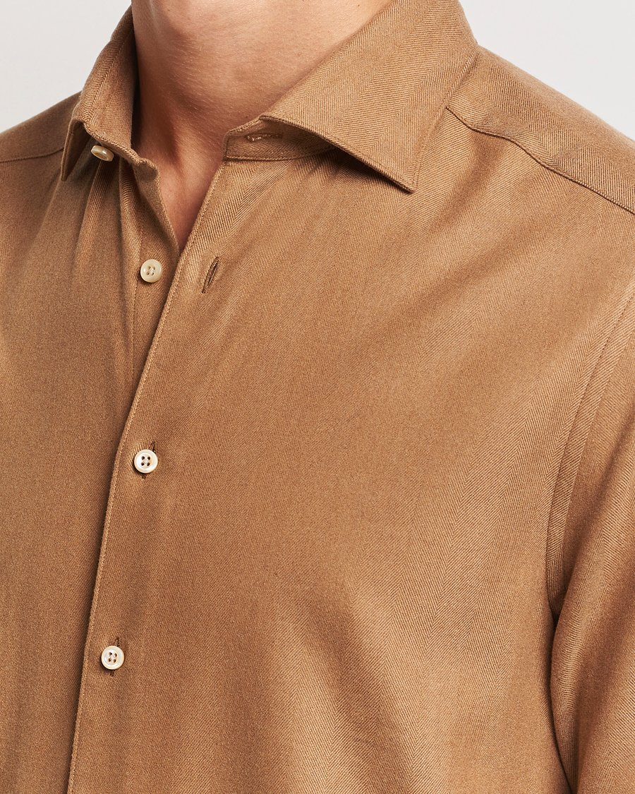 Homme | Chemises | Stenströms | Slimline Brushed Cotton/Lyocell Cut Away Shirt Brown
