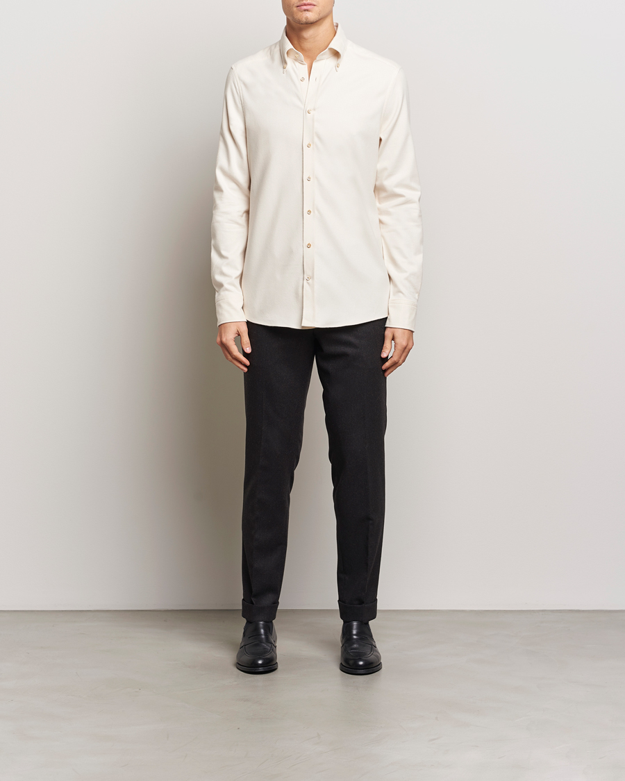 Homme | Chemises | Stenströms | Slimline Flannel Shirt Beige