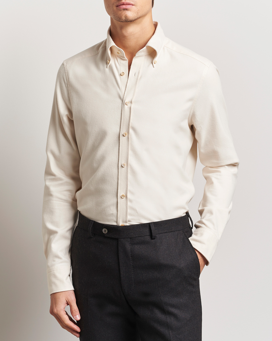 Homme | Chemises | Stenströms | Slimline Flannel Shirt Beige