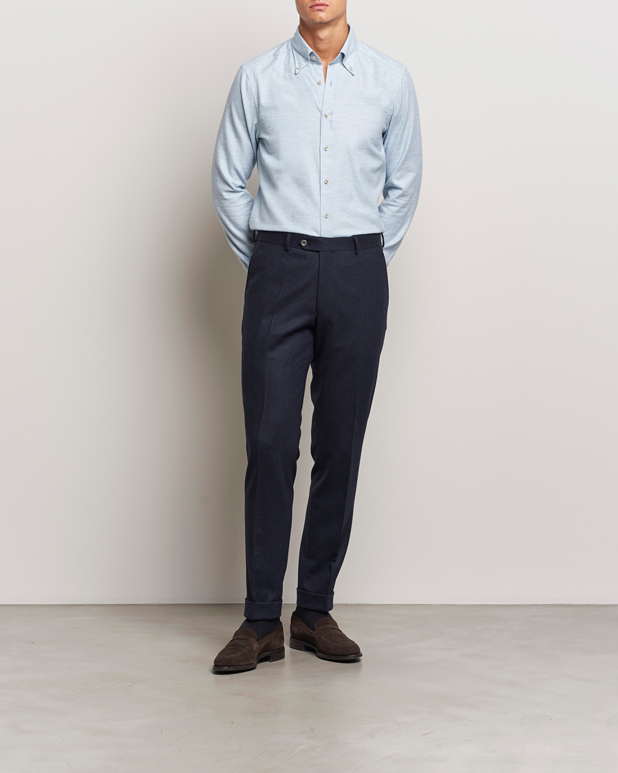 Homme | Chemises | Stenströms | Slimline Flannel Shirt Light Blue