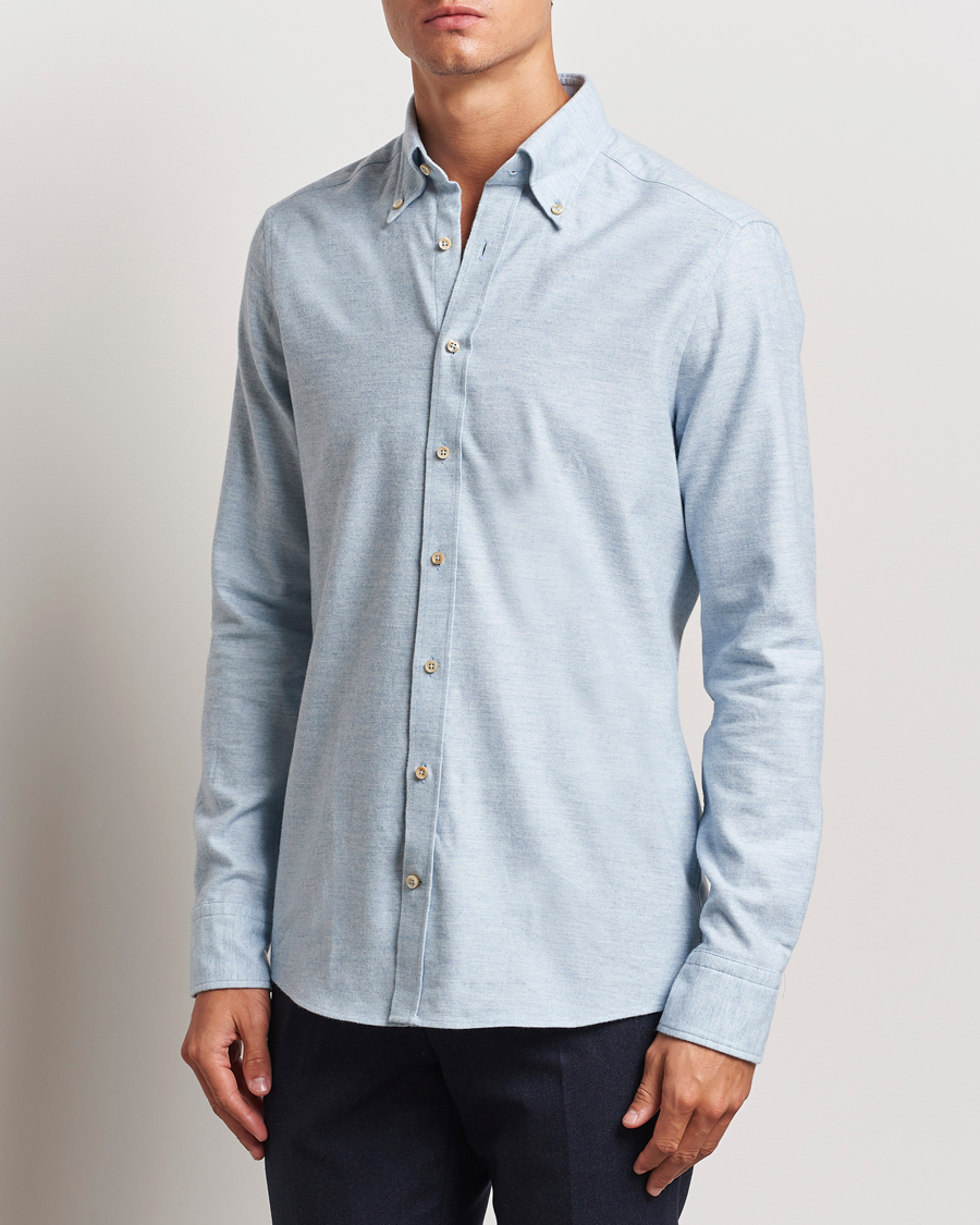 Homme | Chemises | Stenströms | Slimline Flannel Shirt Light Blue