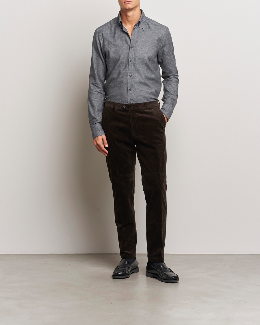 Homme | Chemises | Stenströms | Slimline Flannel Shirt Dark Grey