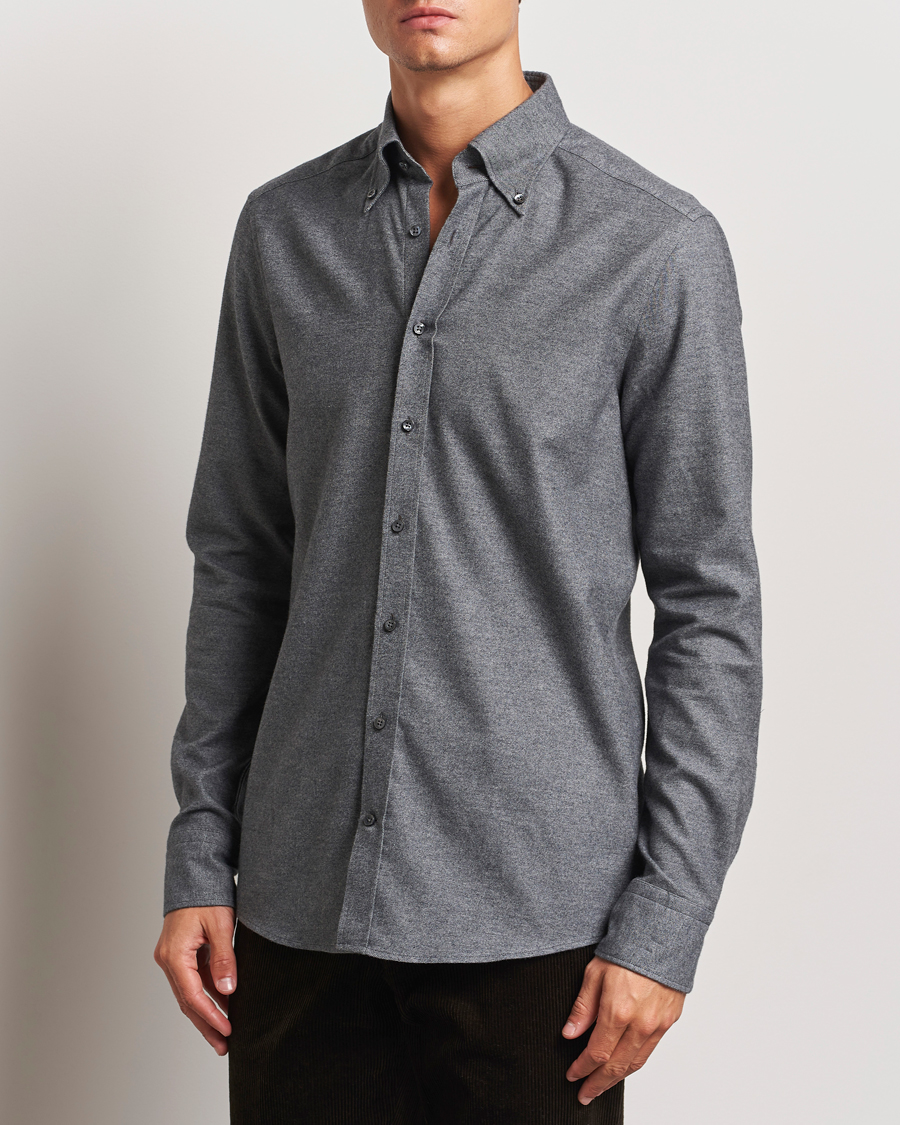 Homme | Chemises | Stenströms | Slimline Flannel Shirt Dark Grey