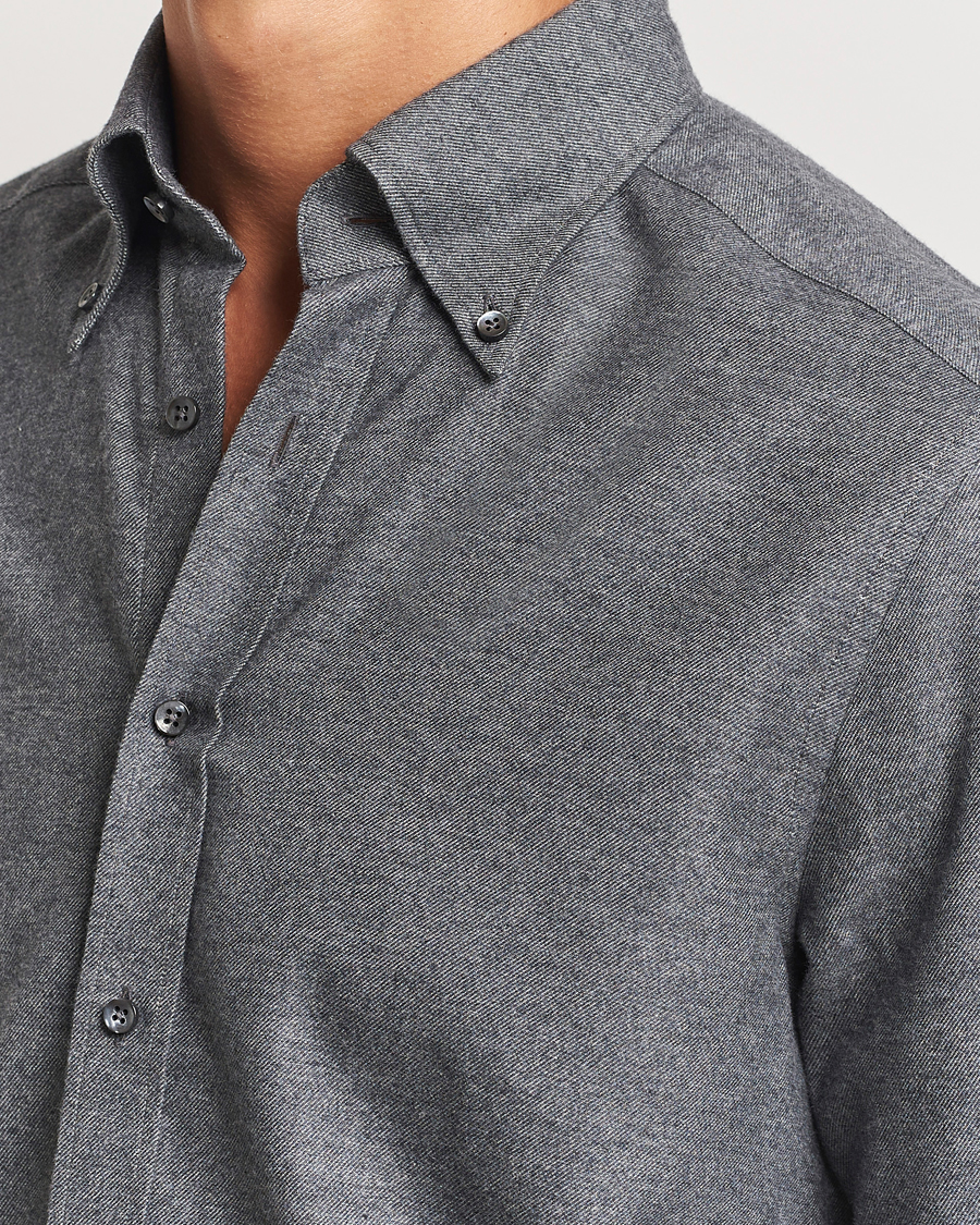 Homme | Chemises | Stenströms | Slimline Flannel Shirt Dark Grey