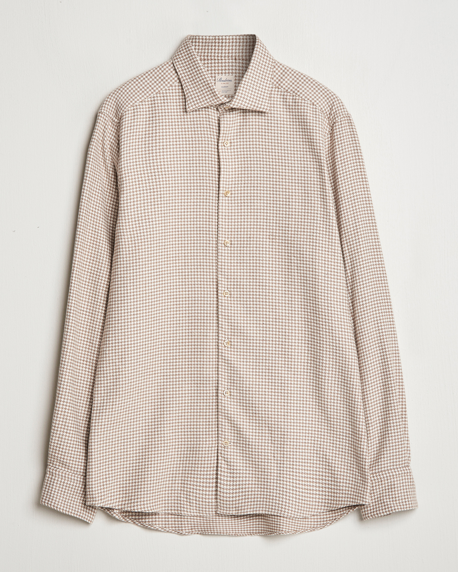Homme | Chemises | Stenströms | Slimline Flannel Houndstooth Shirt Light Brown