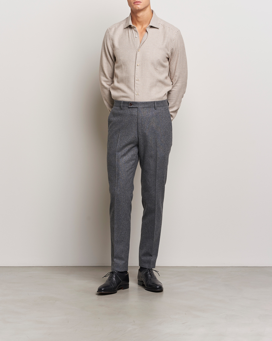 Homme | Chemises | Stenströms | Slimline Flannel Houndstooth Shirt Light Brown