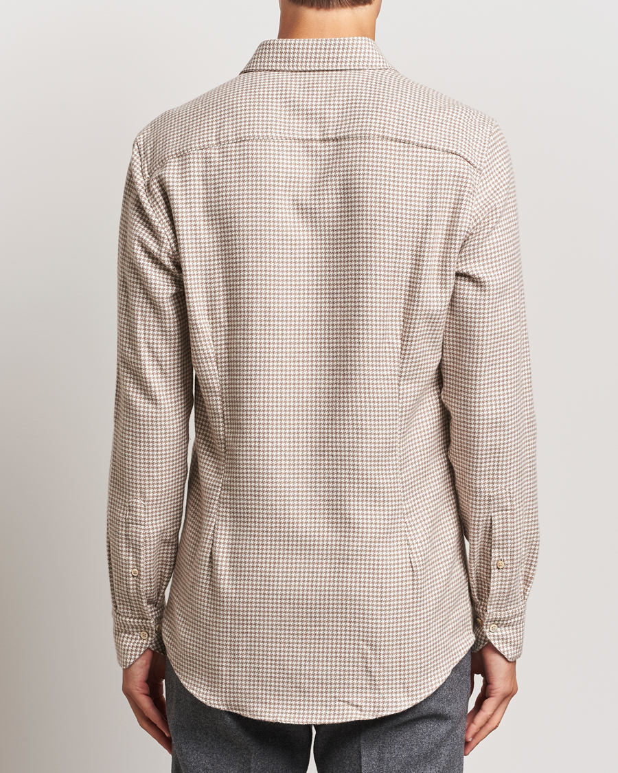 Homme | Chemises | Stenströms | Slimline Flannel Houndstooth Shirt Light Brown