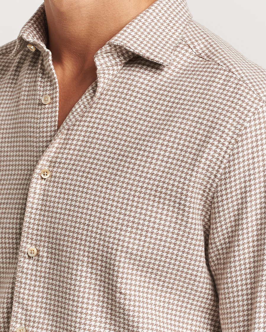 Homme | Chemises | Stenströms | Slimline Flannel Houndstooth Shirt Light Brown