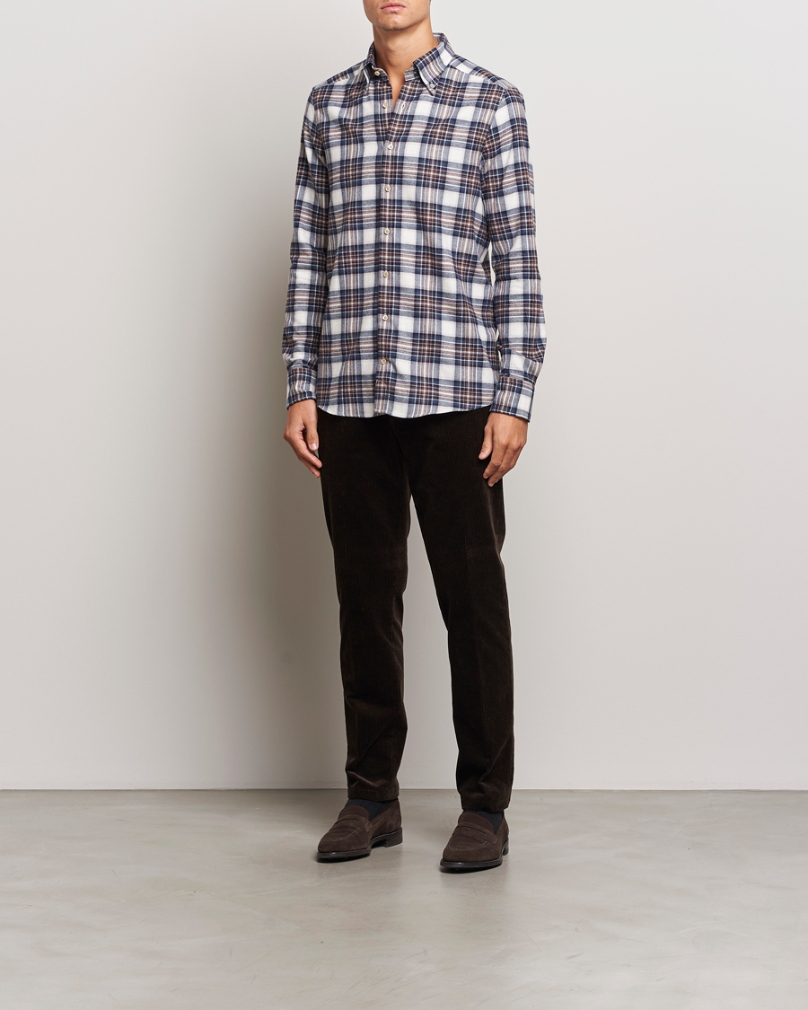Homme | Chemises | Stenströms | Slimline Flannel Big Checked Shirt Blue/Brown